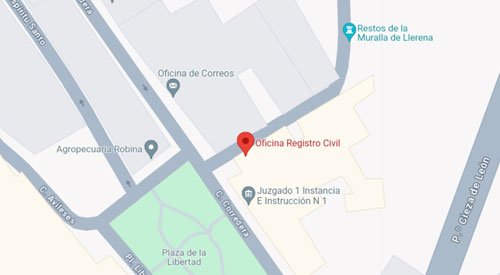 localizacióndel  Registro Civil de Llerena, Badajoz